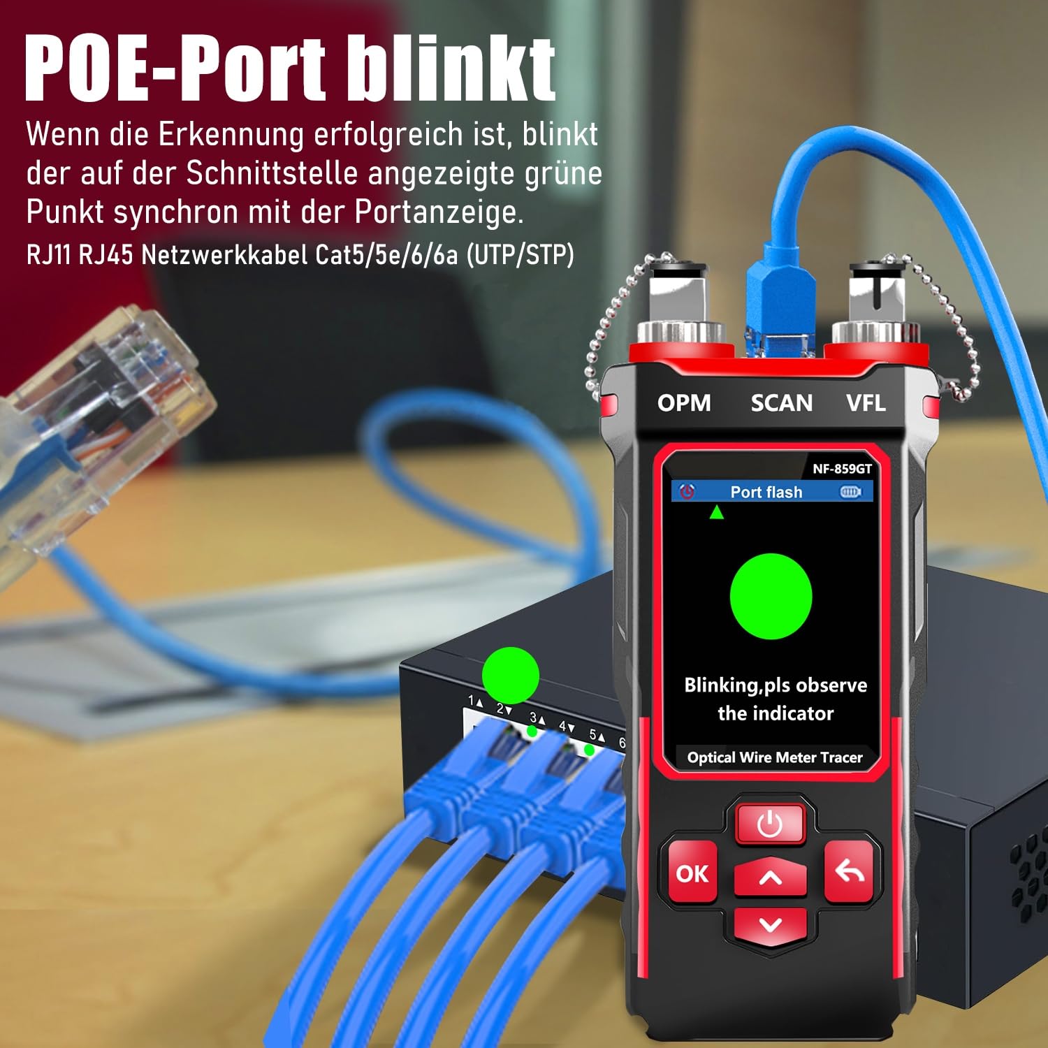 Netzwerk-Kabeltester mit optischem Leistungsmesser für RJ45,RJ11,CAT5,CAT6 | Telefonleitungen, CAT3, LAN-Tonprüfer-Kit,Ethernet-Kabeltester,Glasfasertester, VFL,PoE,QC-Test, Kabelsucher NF-859GT YILTION