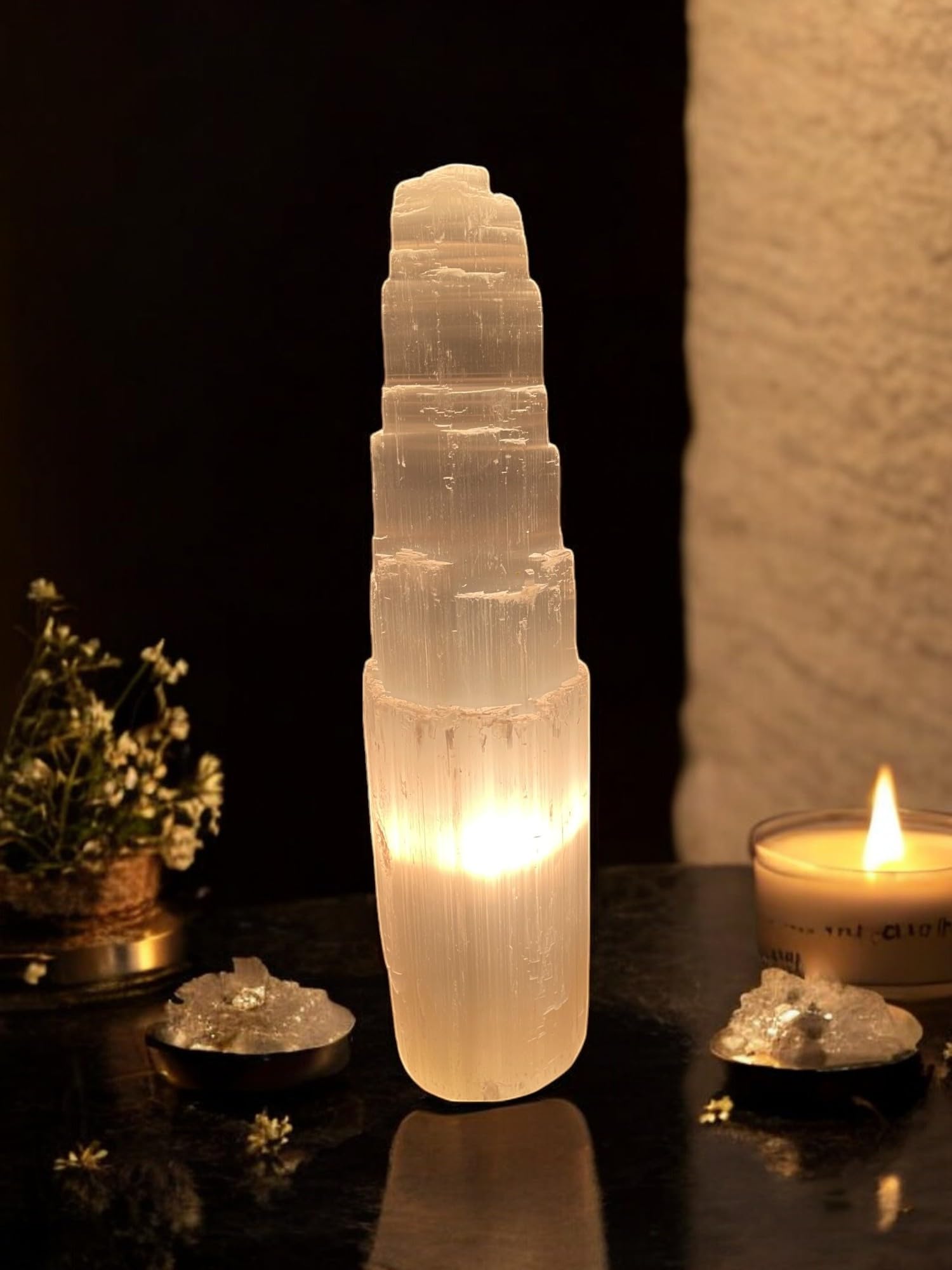 Pro Home Natural White Natural Selenite Lamp Healing Selenite Crystal Charging Mountain Tower Lamps For Meditation Spiritual Energy Decoration Or Gift (40Cm)