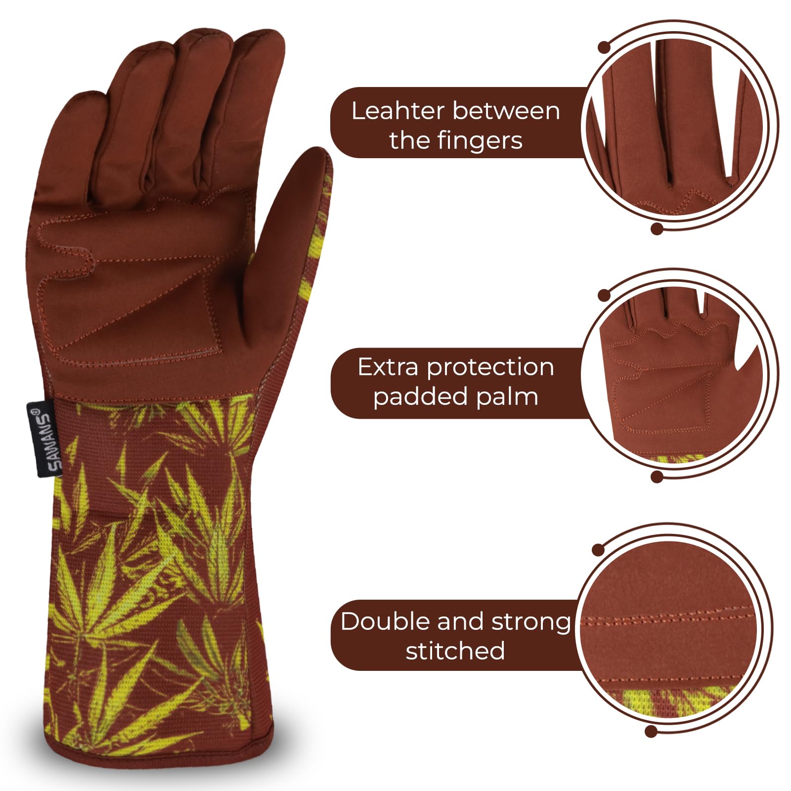 SAWANS Gardening Gloves Ladies Men/Women Microfiber Leather Long Forearm Durable Breathable Thorn Proof Gardener Safety Work Spandex Sleeves Rose Pruning Gift (Long Brown - Image 3