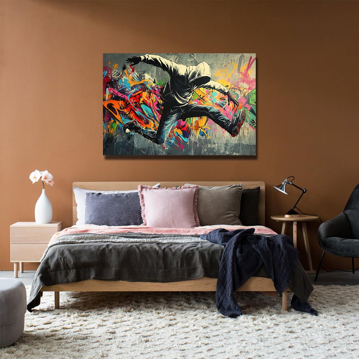 UIRINGART Graffiti Street Theme Arte murale Pianta Moderne Urban Pictures Boy Hip Hop Stampe Poster colorati e vivaci Pittura per l'arredamento dei corridoi 65x100cm