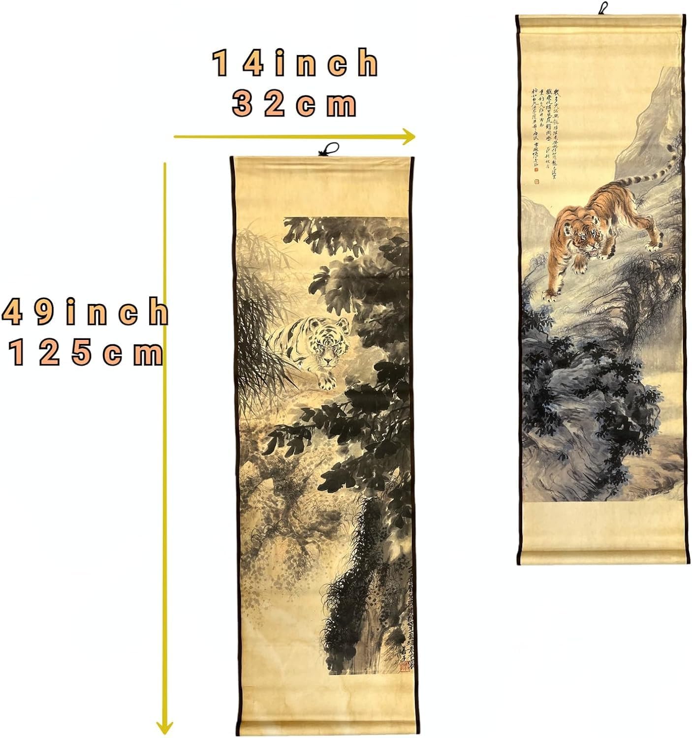 CIFIBIFUN 4 Panels Asian Wall Picture Roll Scroll Painting Tiger Mountain Masterpieces Painting Reproduction Super Large, Walls Hanging Decor Art for Farmhouse