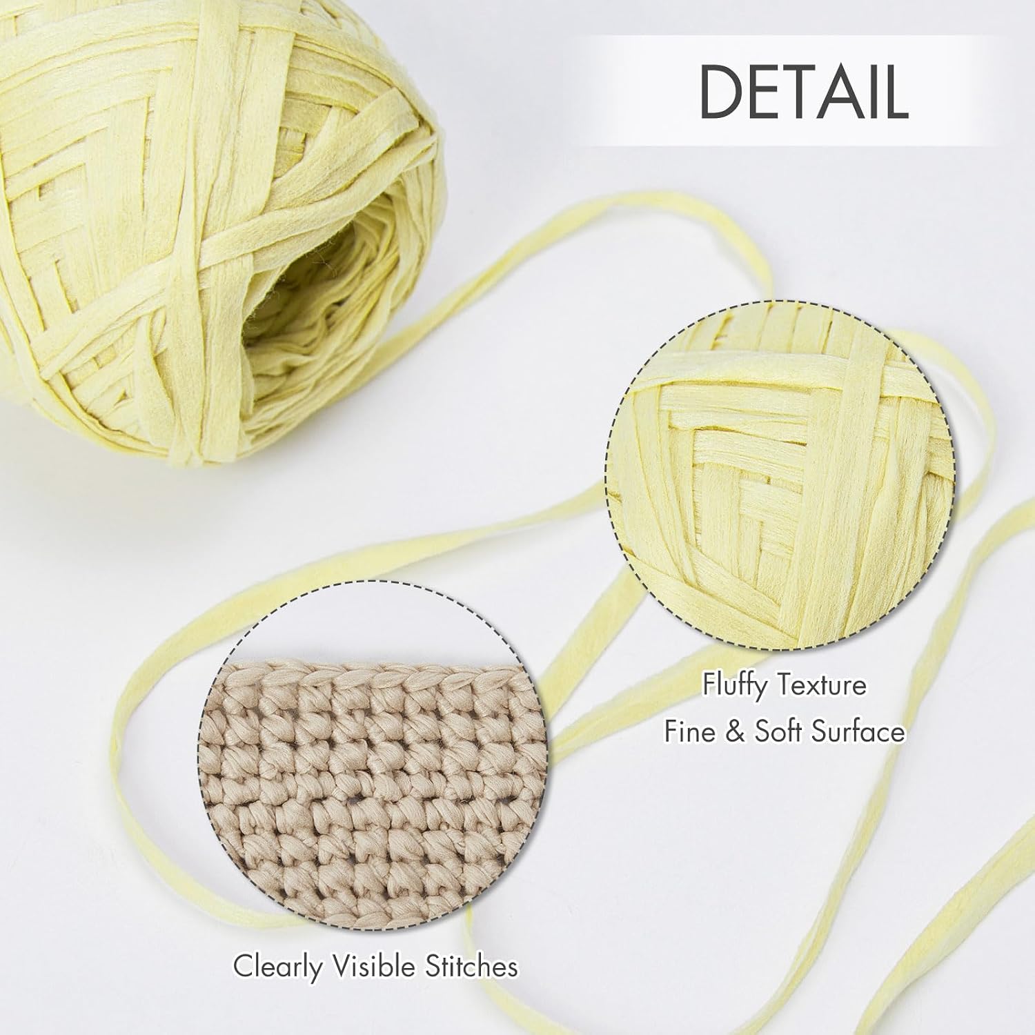 NICEEC 6 Skeins Soft Tape Yarn, Easy Crohcet Raffia, Crochet & Knitting, Paper Ribbon Yarn for DIY Craft Gift Wrapping Total Length 1.76oz×6/109yds×6 - Pale Yellow