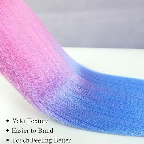 Miniatura 3 de Cabello trenzado rosa preestirado azul degradado Kanekalon trenzado micro Ez extensiones de cabello de color para trenzar sin nudos
