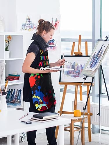 Miniatura 5 de 3 piezas delantal de artista de pintura con 2 bolsillos, colorido impermeable, delantales ajustables para pintores, delantales de arte, regalo para