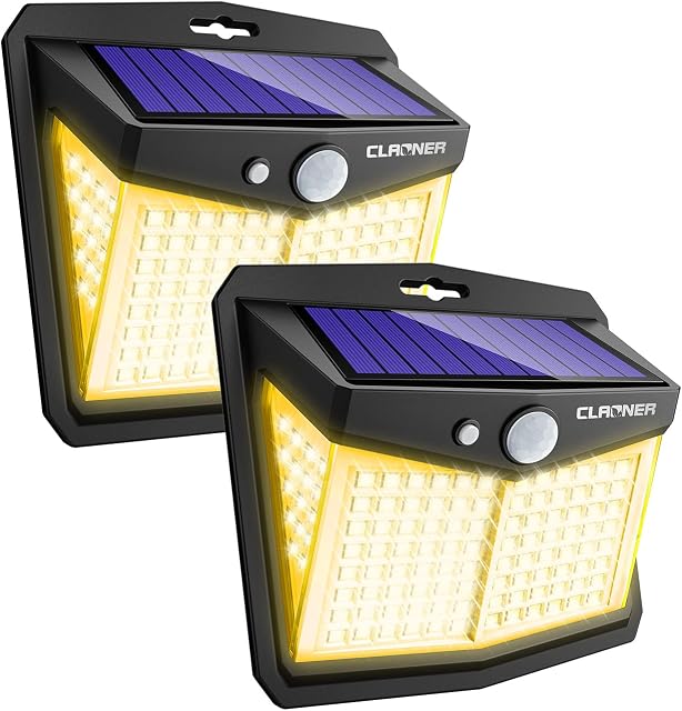 Claoner Solar Lights Outdoor, Upgraded Wireless Solar Motion Sensor Security Light 270° Solar Powered Lights IP65 Solar Wall Light for Front Door, Yard, Garage, Garden (2 Pack)