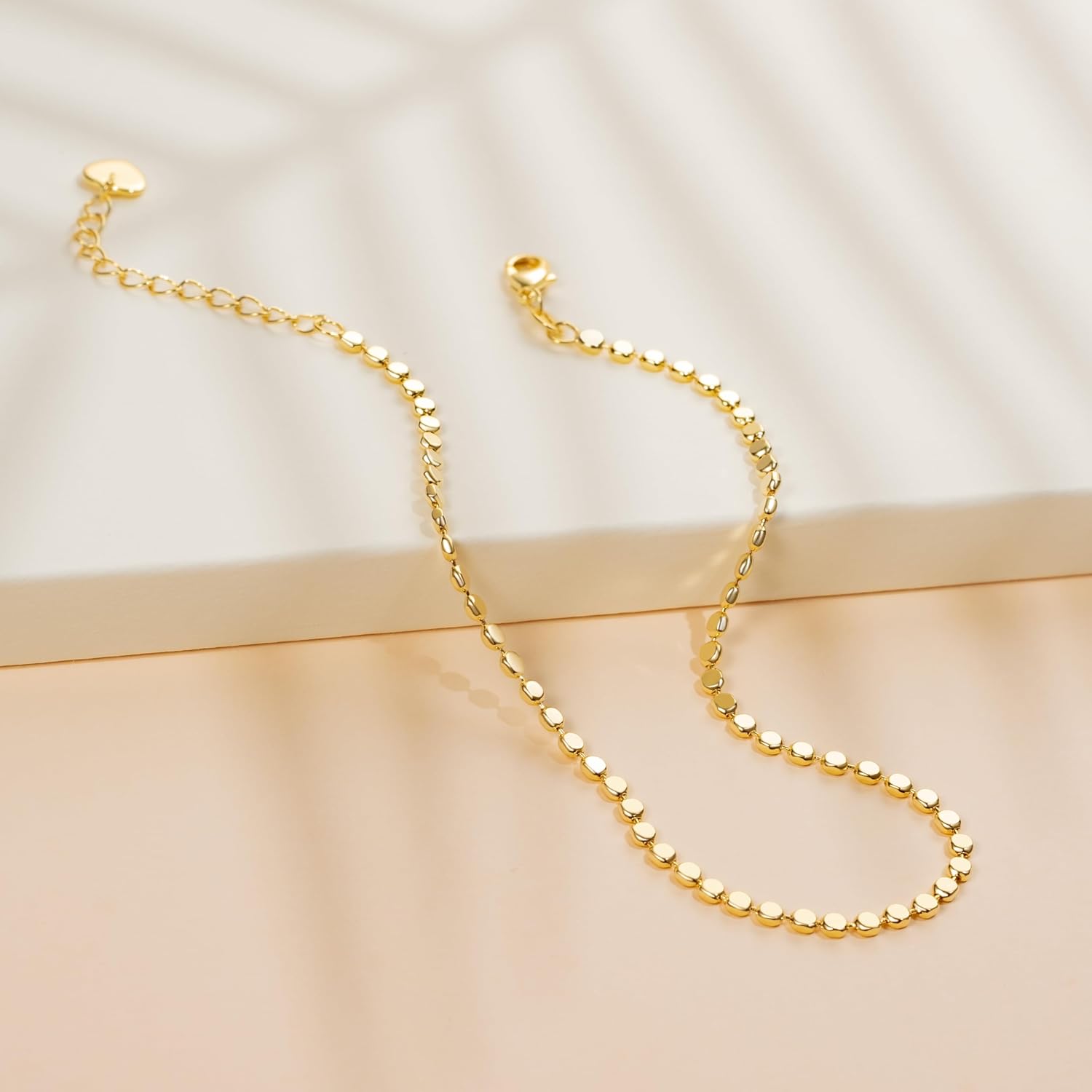 14Kゴールドアンクレット 女性用 ゴールドアンクルブレスレット 均等サイズ 滑らかなビーズ レディースビーズアンクレット トレンデ