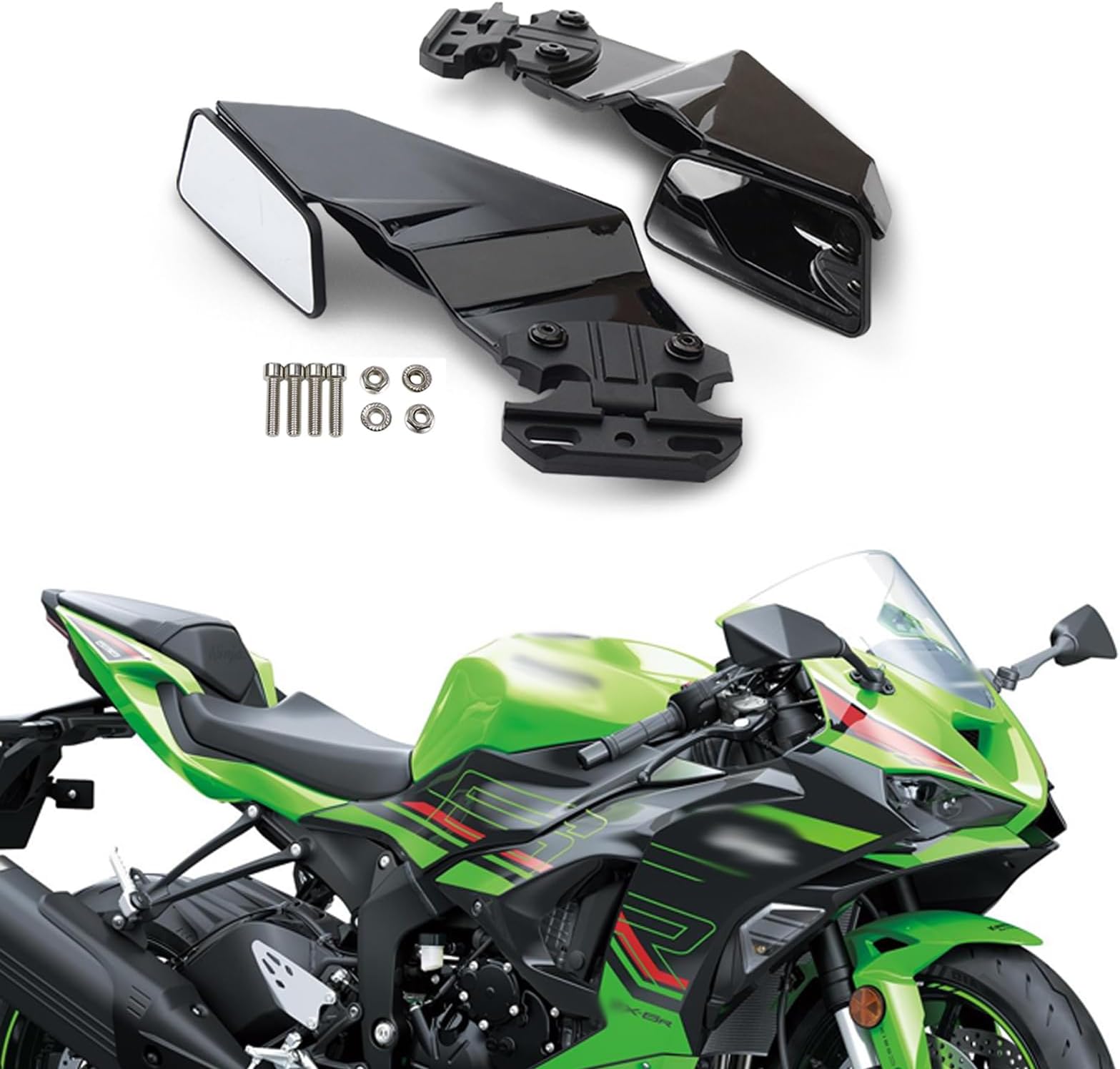 For ZX6R ZX636 ZX10R 2025 2024 Motorcycle Invisible Winglet Mirror Kit Adjustable Rearview Mirror Wind Wing Reflector Spoiler ZX-6R ZX-636 ZX-10R 2016-2025+ Motorcycle Accessories (black)