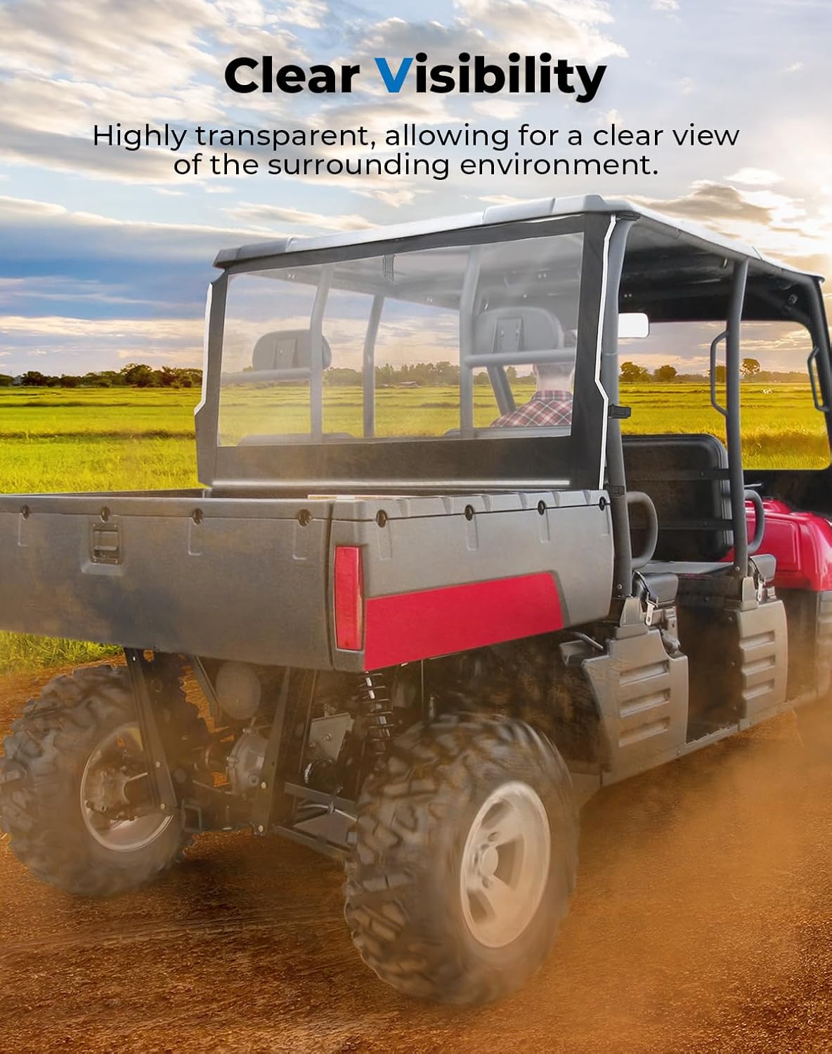 KEMIMOTO UTV Soft Rear Window, PVC Back Windshield Compatible with Polaris Ranger 500 700 2002-2008 Dustproof Waterproof Sunshade Accessories