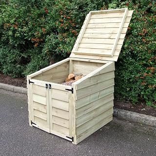 Signs & Numbers Wooden Log Store with Door & Hinged Lid for Easy Access Garden Outdoor Firewood Storage Pressure Treated Against Rot Keeps Your Logs Tidy, D=900mm x W=900mm x H=920mm