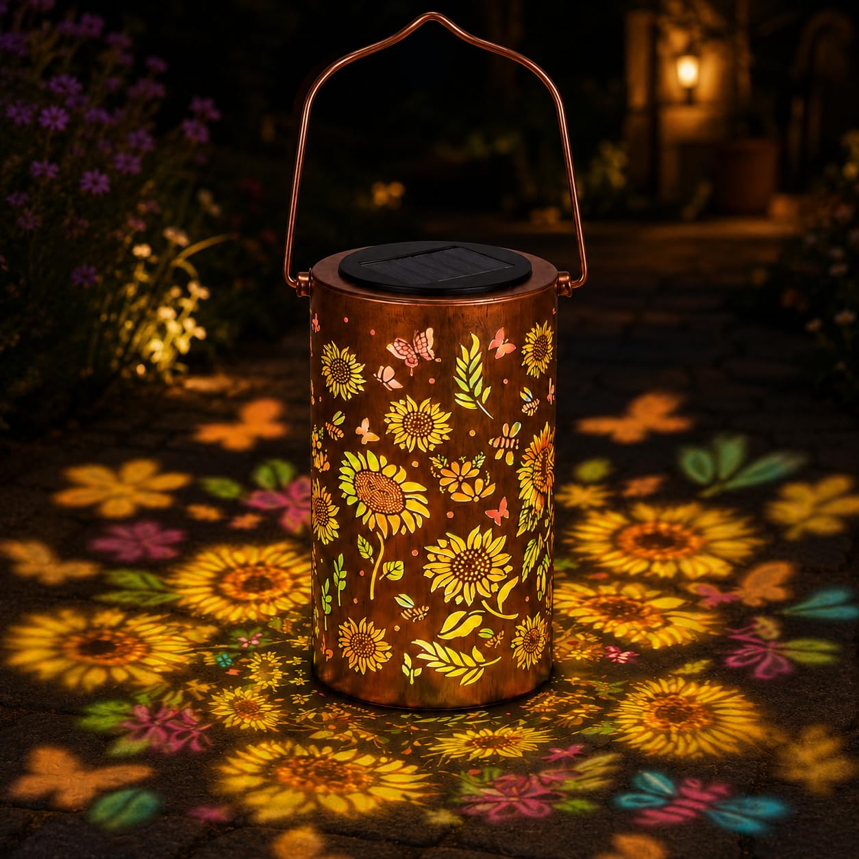 Colorful Sunflower Solar Lantern – Hanging Solar Lights Outdoor Garden, Solar Powered Sunflower Lights for Patio Yard Decor, Waterproof LED Lantern for Fence Tree Path, Unique Gift for Women