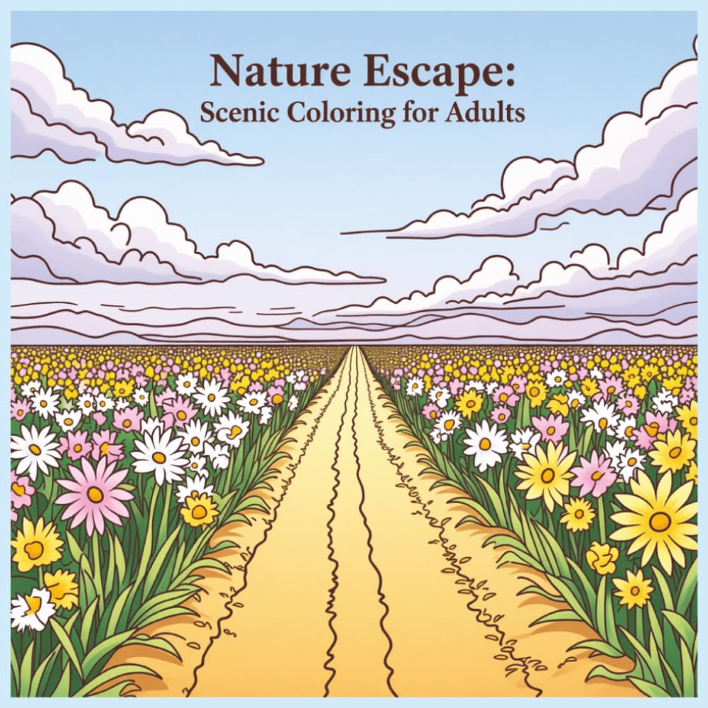 Nature Escape: Scenic Coloring for Adults: A Relaxing Adult Coloring Book with Serene Landscapes, Peaceful Nature Scenes & Stress-Relief Designs