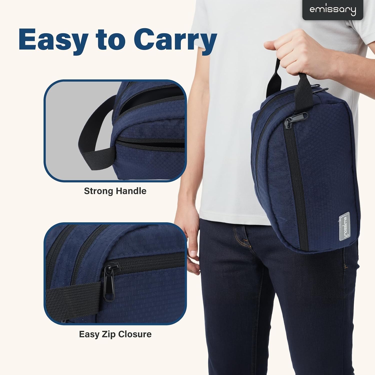emissary Nylon Travel Toiletry Bag for Men, Divided - Blue | Water-resistant ripstop nylon with divider, roomy main + inner pockets; men's Dopp kit for travel & gym