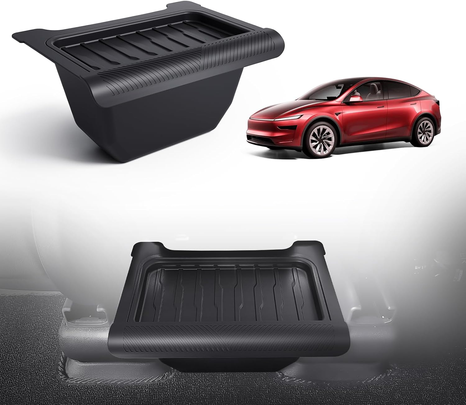 Rear Center Console Storage Box with Lid for Tesla Model Y Juniper 2025 2026, TPE Floor Organizer, Model Y Juniper Interior Accessories