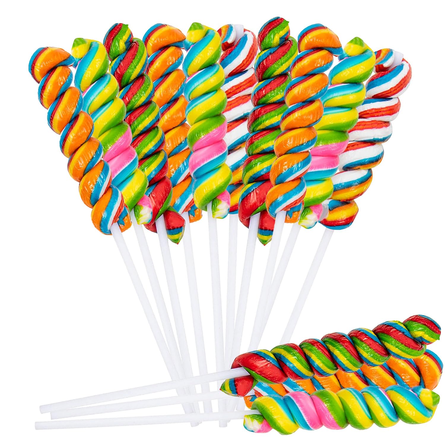 Rainbow Twisty Pops, 40 Pack | Individually Wrapped Swirl Lollipops | Bulk Candy for Birthday Party Favors, Candy Buffets, Pinata Filler & Carnival Prizes