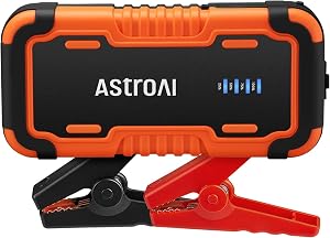 AstroAI P12 6000A Booster Pack Jump Starter, Battery Booster for All Gas/12L Diesel Engines, Multi-Function Power Pack with 18W Quick Charger, 10 Safety Protections, and Jumper Cables for car and SUV