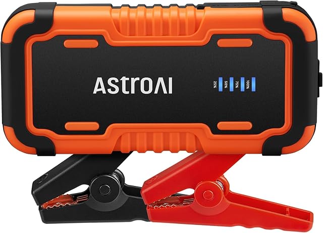 AstroAI P12 6000A Booster Pack Jump Starter, Battery Booster for All Gas/12L Diesel Engines, Multi-Function Power Pack with 18W Quick Charger, 10 Safety Protections, and Jumper Cables for car and SUV
