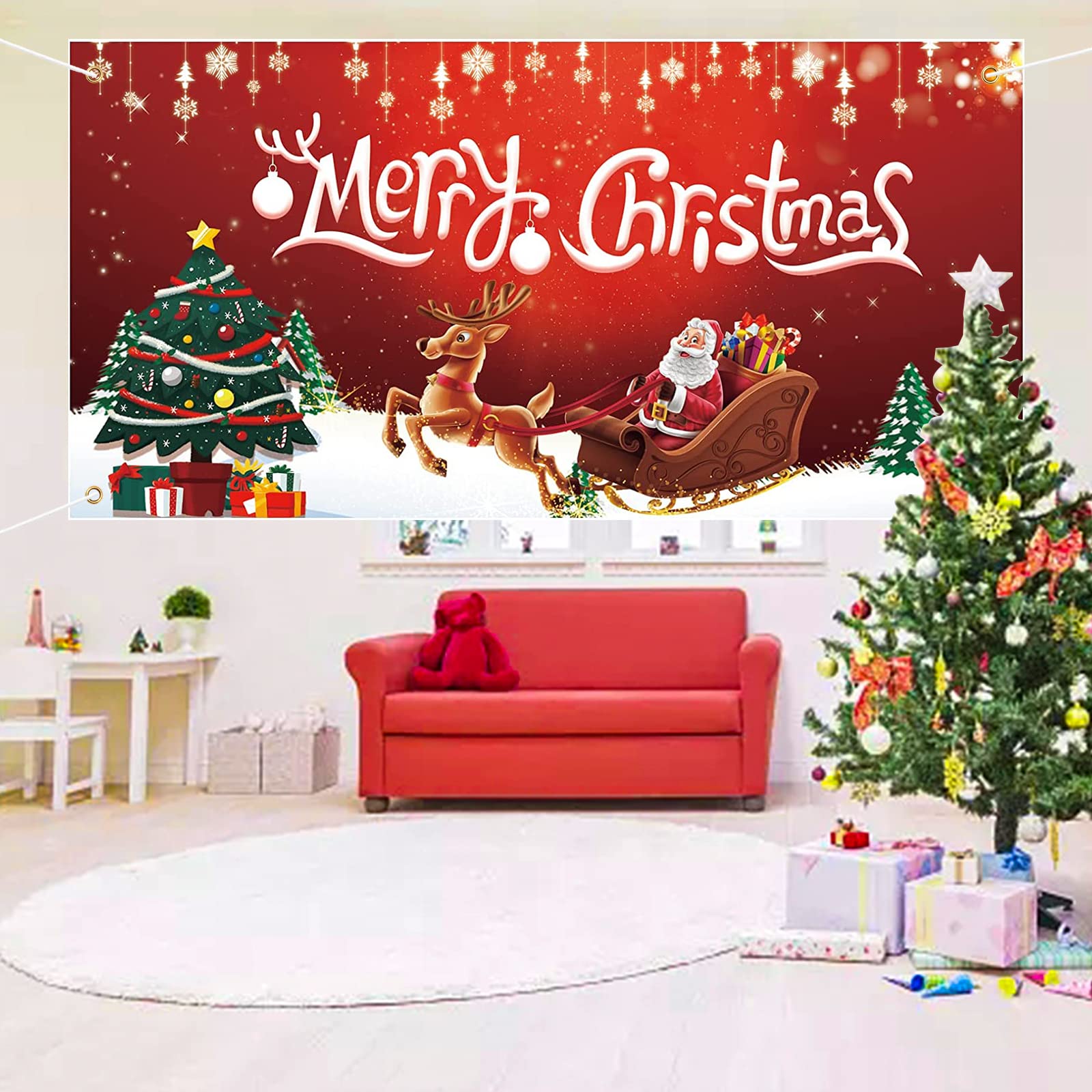 KatchOn, XtraLarge - Banner decorativo con scritta Merry Christmas, 182 x 111 cm, sfondo natalizio per fotografie, striscioni natalizi per interni, decorazioni per feste di Natale, decorazioni da