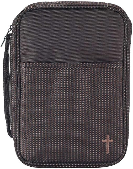 Brown Stripe 7.5 x 10 Reinforced Polyester Thinline Bible Cover Case with Handle