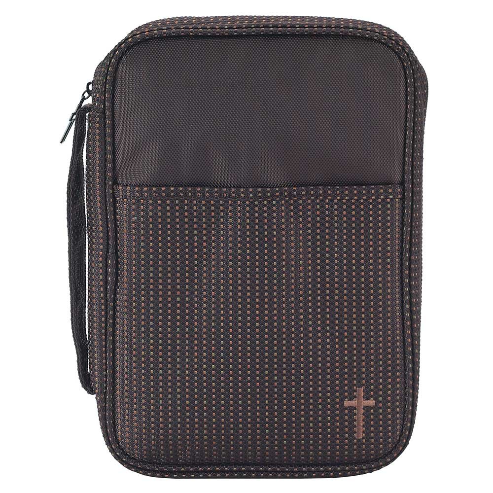 Brown Stripe 7.5 x 10 Reinforced Polyester Thinline Bible Cover Case with Handle