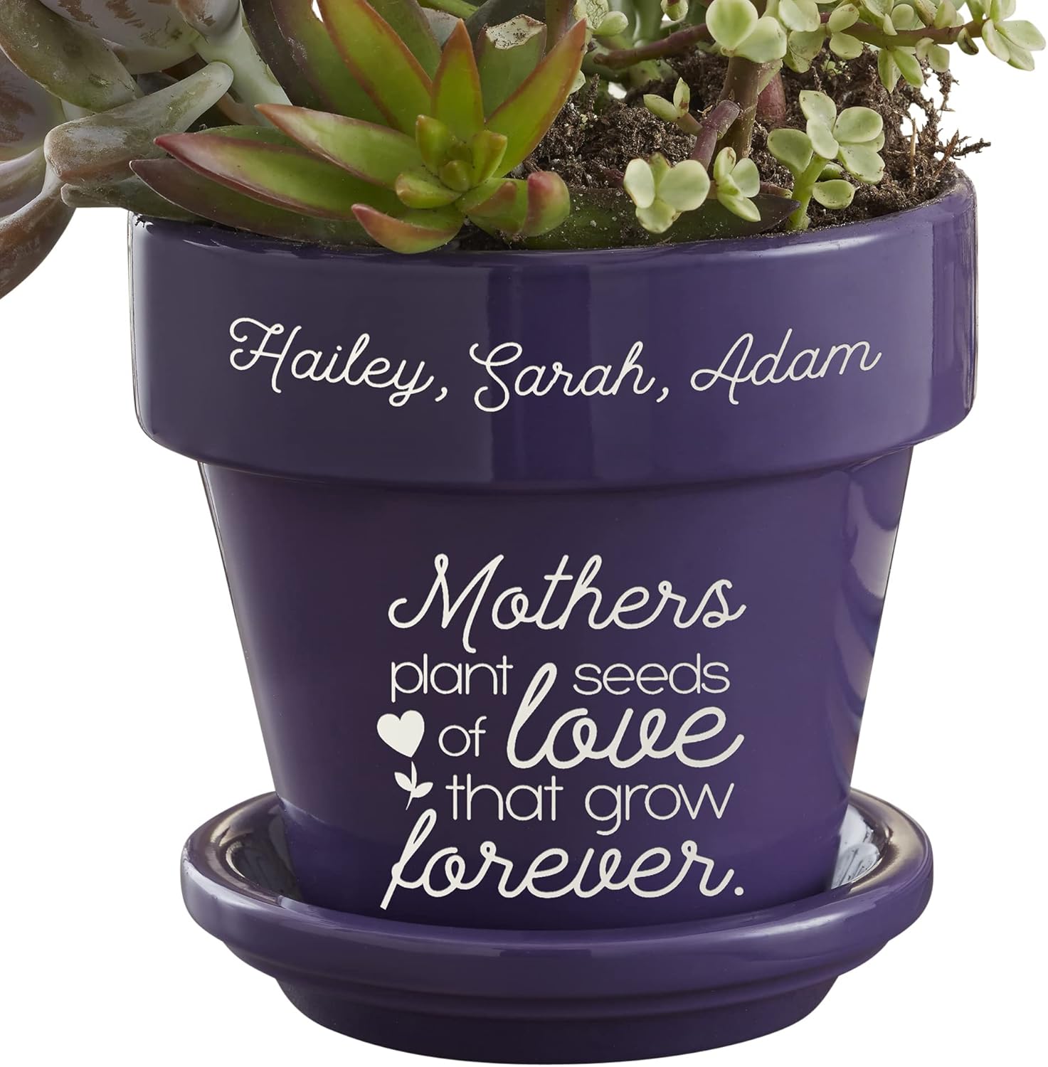 Personalization Universe Personalized Seeds of Love Customizable Ceramic Flower Pot for Mom, Planter with Children's Names, Indoor/Outdoor Use, 5.25" H x 5.25" Diameter - Red