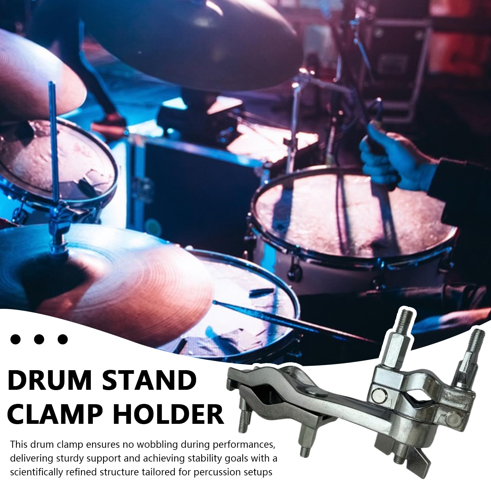 Drum Clamp, Stand Holder, 6.69x4.33x1.38 inches Adjustable Cowbells Compact Percussion Mount Hardware, Stable Easy-Mount Kit Accessory, Clamp for Men, Women, Musicians