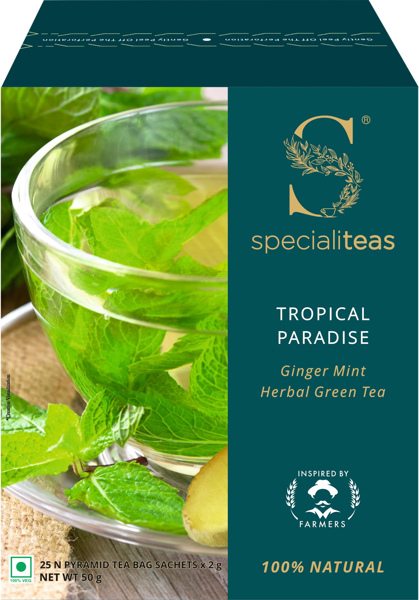 Cherise Specialiteas Tropical Paradise Ginger Mint Herbal Green Tea (2 g x 25 Pyramid Tea Bags)