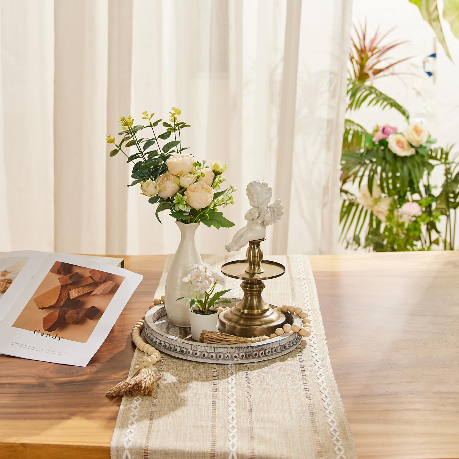HouseJoy Vassoio Decorativo In Legno Ovale 40x30 Cm - Con Gambe Rimovibili, Stile Shabby Chic Bianco
