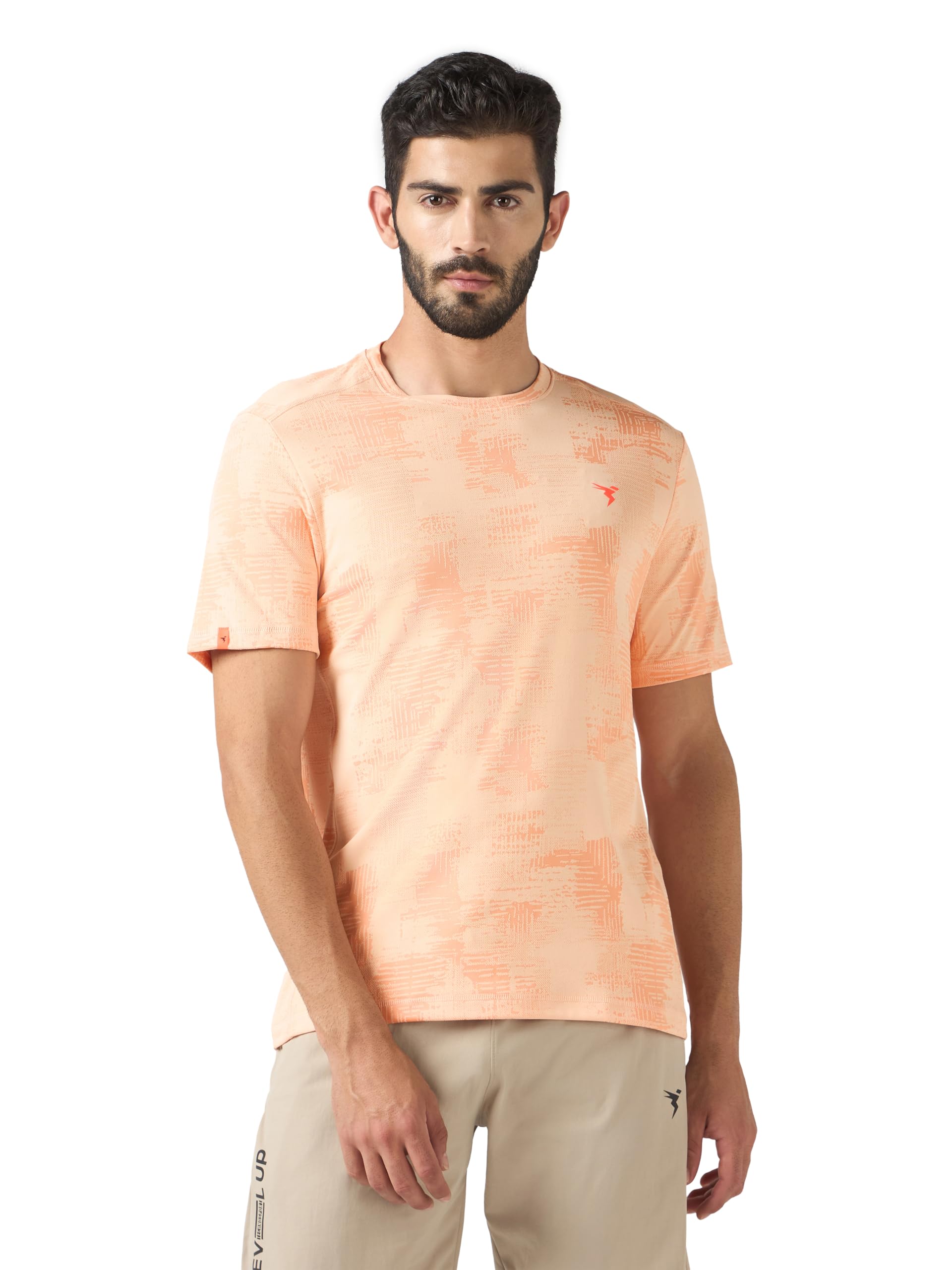Men's Slim Fit Crew Neck Half Sleeve Jacquard Printed T-Shirt with Double Cool, Techno Dry, UPF50+ for Sports, Gym & Regular Use-image-17