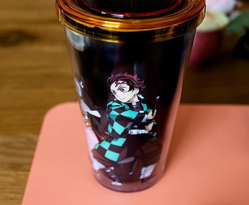 Miniatura 5 de Demon Slayer - Vaso de acrílico para carnaval de 16 onzas con popote reutilizable y tapa a prueba de fugas, vaso de plástico sin BPA, vaso alto para