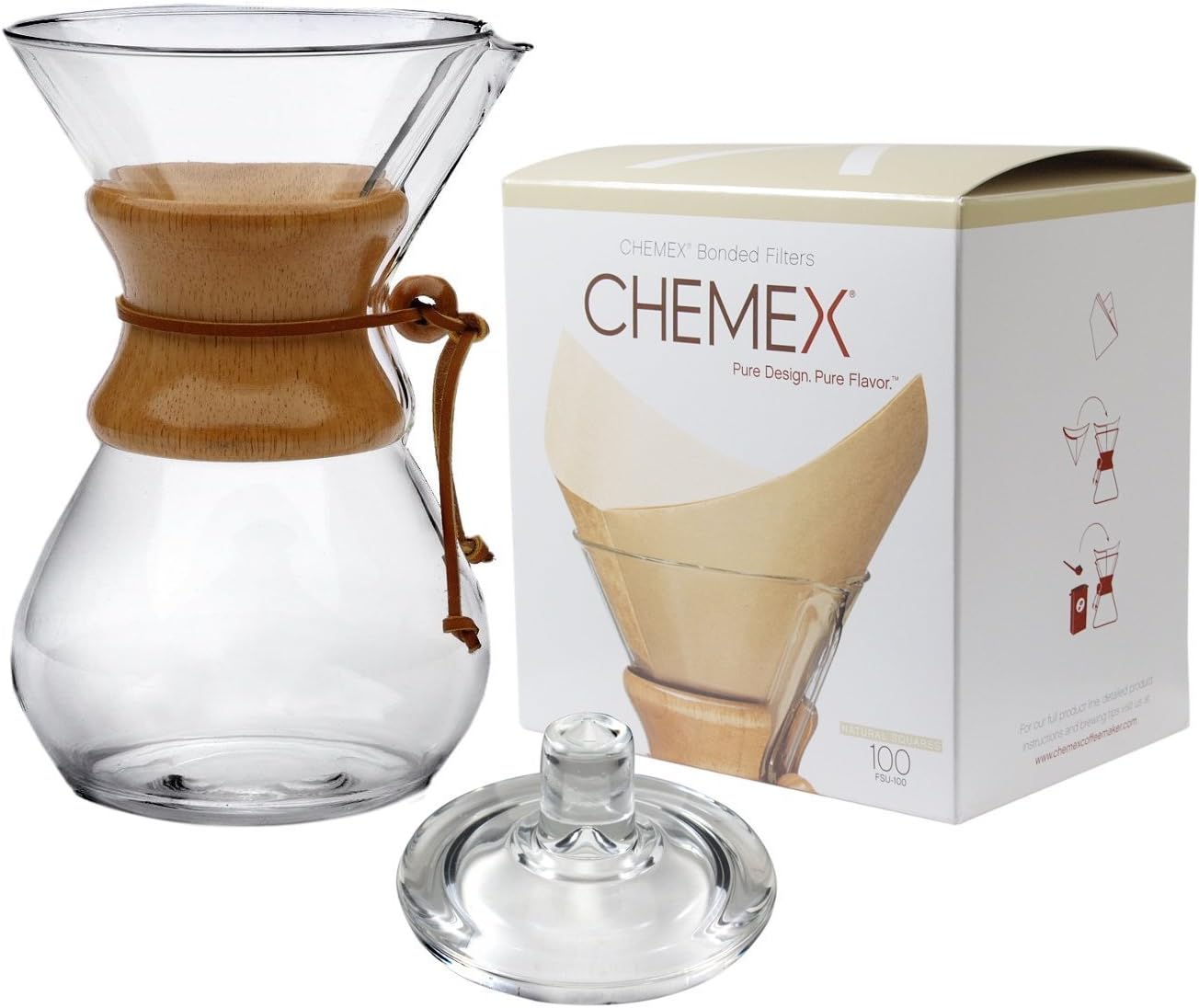 Chemex 10Cup Classic Glass Coffee Maker, Glass Cover & FSU