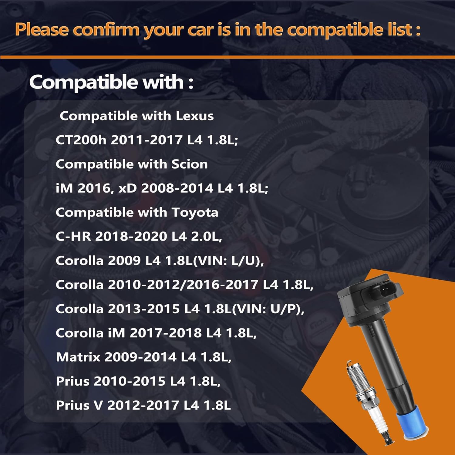 Set of 4 Ignition Coil Pack and Iridium Spark Plugs Compatible with Toyota Corolla 2009-2018 Matrix Prius C-HR & Lexus CT200h 2011-2017 Replaces# UF596 96339