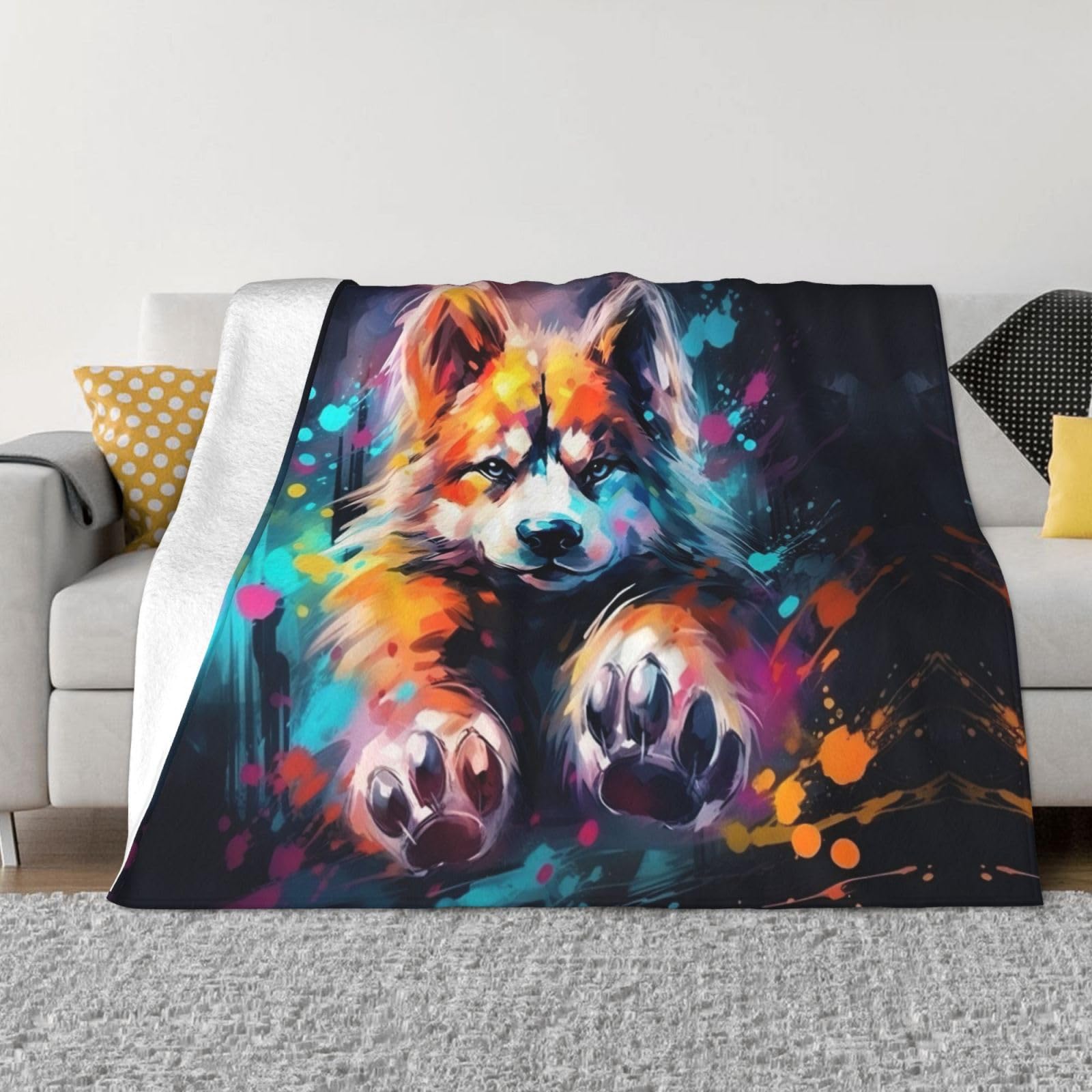 Coperta decorativa in morbida flanella calda e accogliente per bambini, cane, gatto, 127 x 152 cm, stampa di zampe di cane e animali domestici