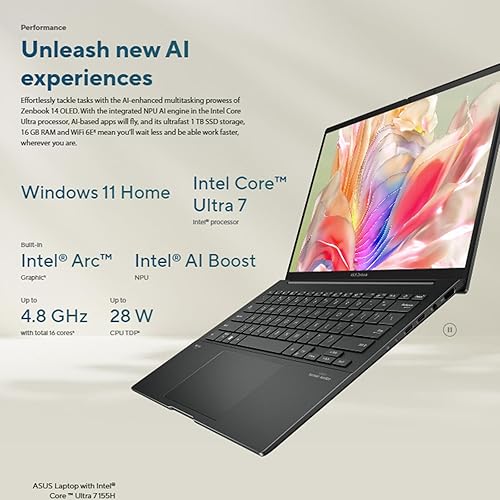 Miniatura 7 de ASUS ZenBook 14 Pro OLED Q425 Business Laptop (14" FHD+ pantalla táctil, Intel Ultra 7 155H ( i7-13700H), 16GB LPDDR5x-7467MHz, 1TB SSD) AI PC,