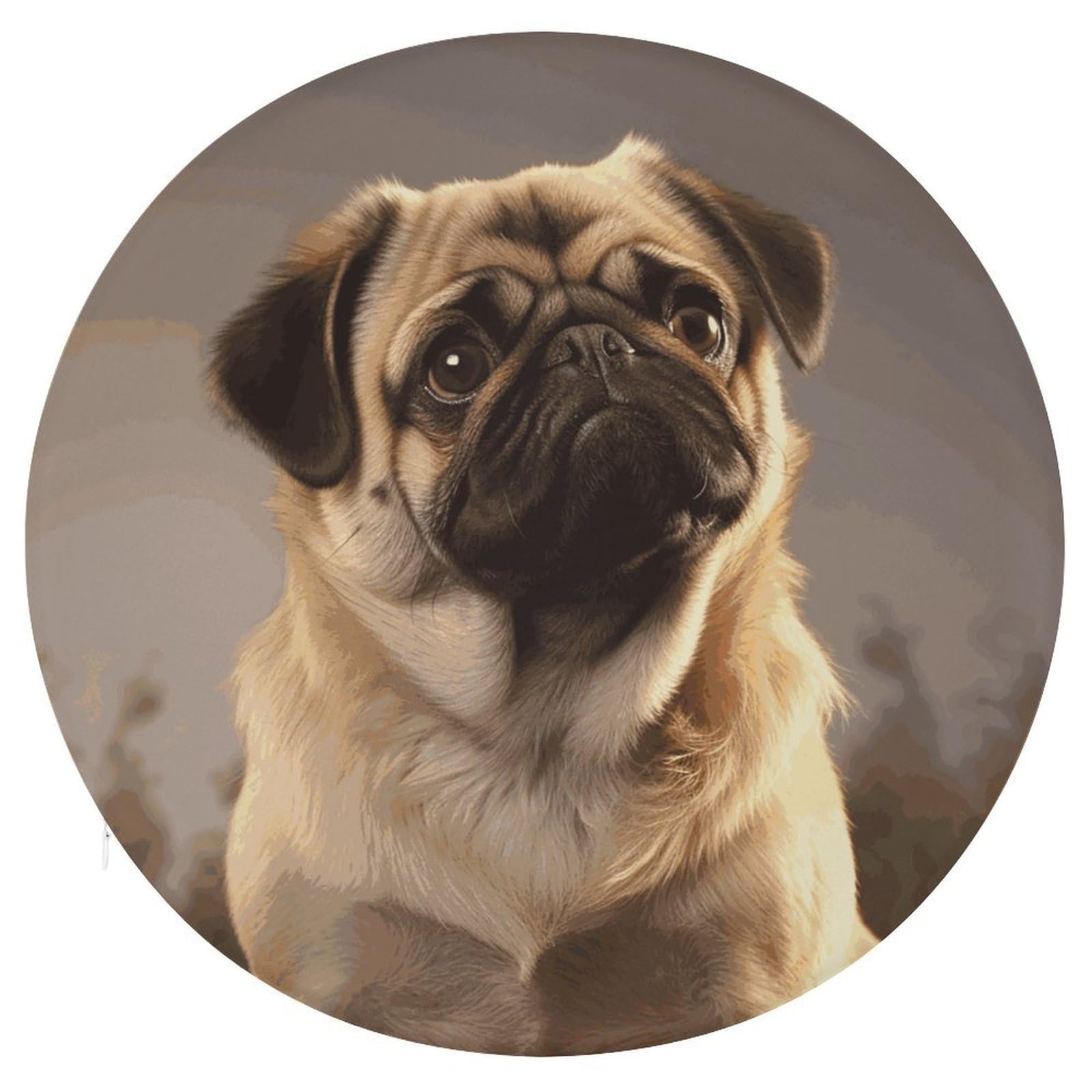 JTREHY Cute Pug Dog Cushion Soft Breathable Round Cushions Multi-Functional with Zipper Floor Pillows Cushion for Various Indoor Occasions Chair Pad