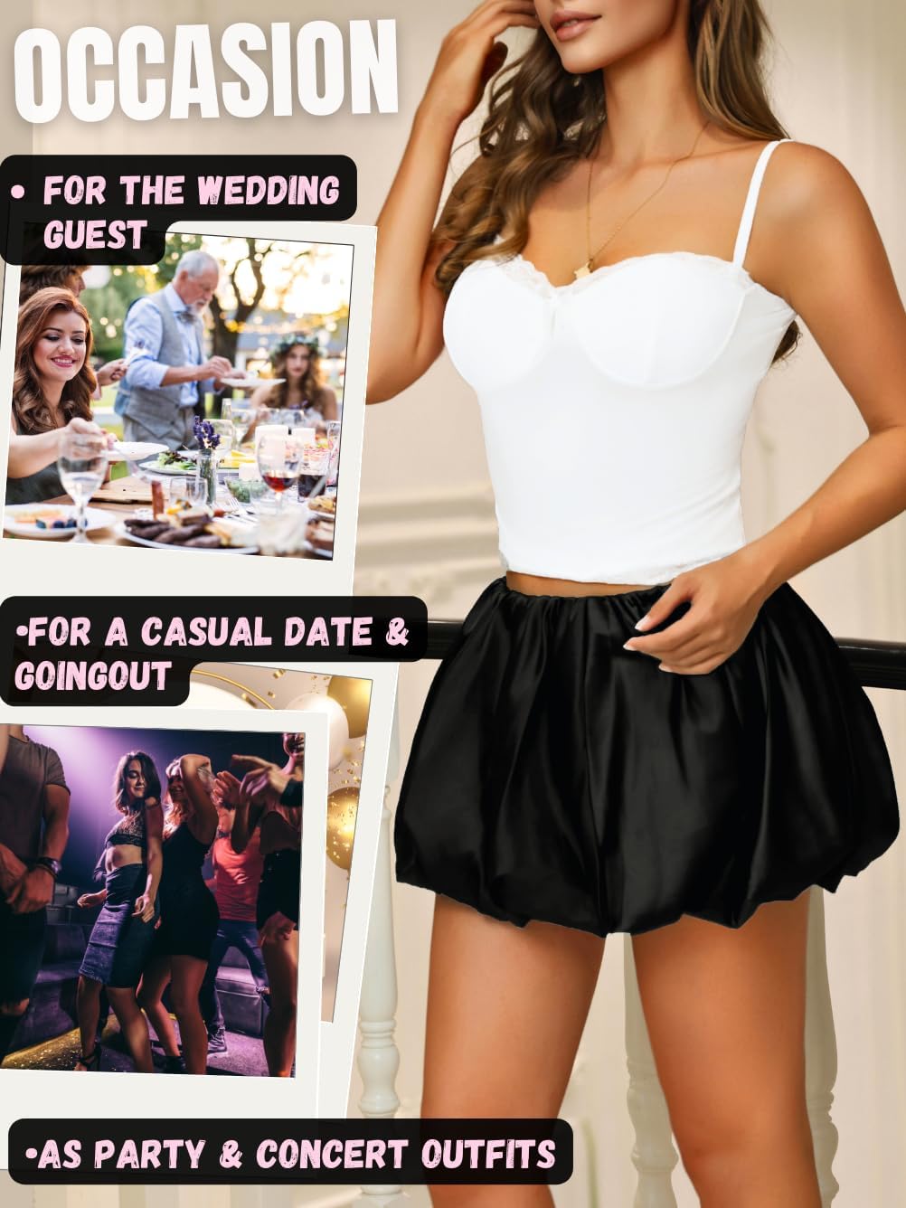 Bubble Satin Skirt for Women, Cute Mini Puff Short Skirts, Puffy Ruffle Balloon Hem Going Out - Image 4