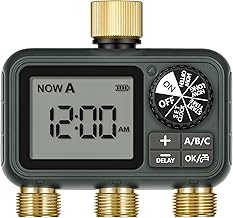 Brass Sprinkler Timer with Swivel, Programmable Water Timer for Garden Hose with Auto/Manual/Rain Delay Watering, Digital Irrigation System Kit,for Garden, Yard, Lawn 3 Outlet F13WT06