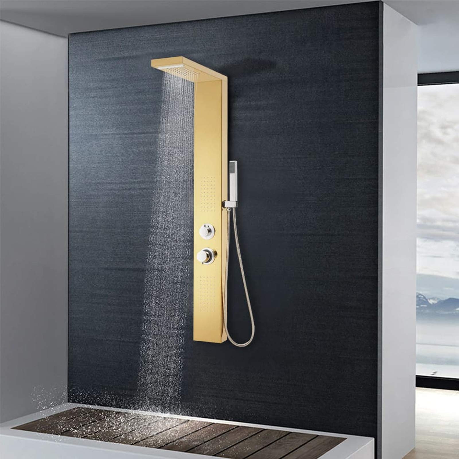 Mitigeur pour baignoire et colonne de douche dorée pour salle de bain moderne