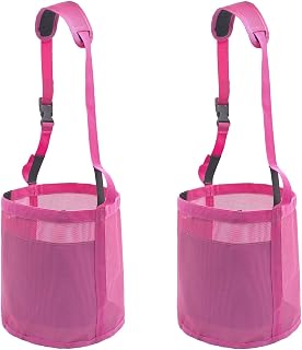 Horse Feed Bag for Grain - Heavy Duty Mesh Horse Feeder with Adjustable Strap,Comfort Neck Pad,Nose Pad Horse Muzzle Feed Bag(Medium,2pink)