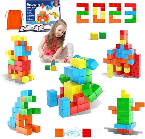 Bloques magnéticos para juguetes de niños pequeños, cubos magnéticos grandes de 1.18 pulgadas, aprendizaje preescolar STEM sensorial Montessori al