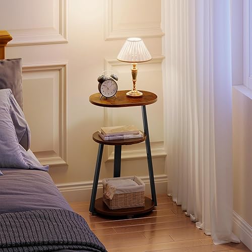 Miniatura 5 de Mesa auxiliar, pequeña mesa auxiliar con marco de metal, mesas de noche de 3 niveles, mesas auxiliares redondas para sala de estar, dormitorio,