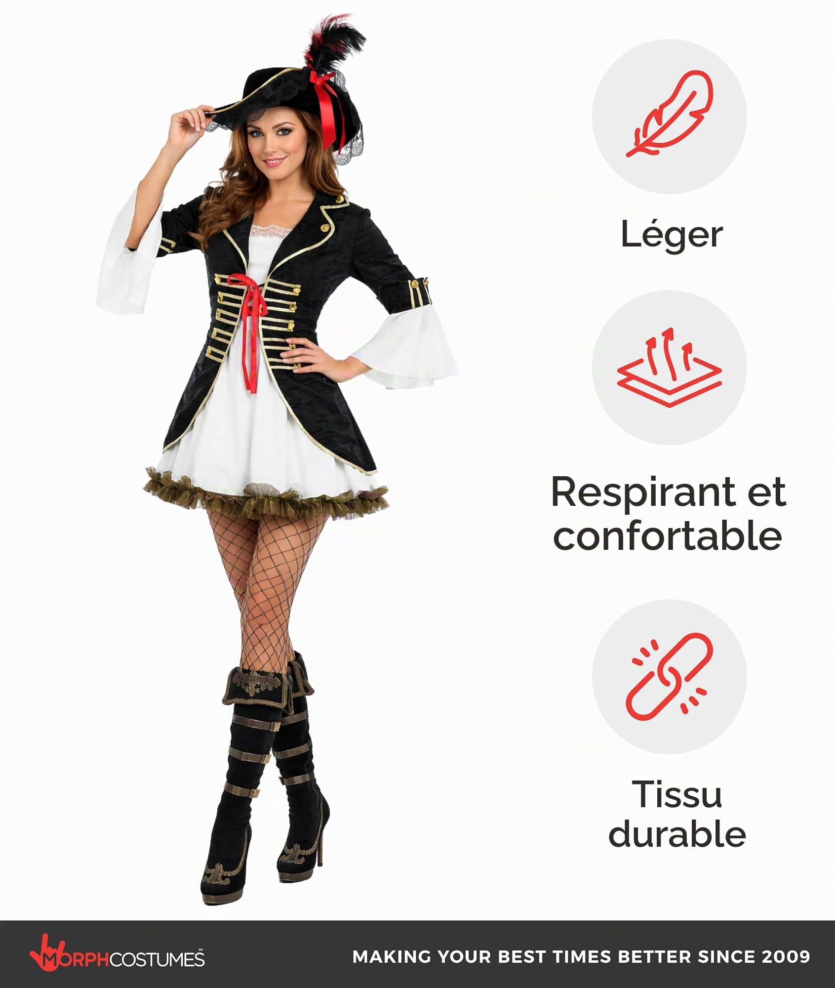 Fun Shack Deguisement Pirate Femme, Costume Flibustier Halloween Femme | Veste, Robe Noire & Chapeau, Look Flibustière Élégant, Parfait pour Halloween, Idéal pour se Déguiser
