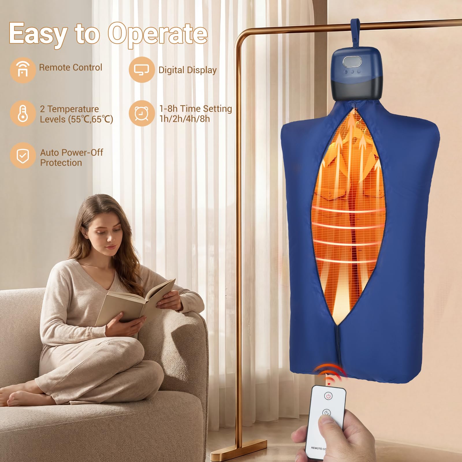 clothes dryer machine,600W portable dryer with timer,PTC heating 360° hot air circulatio technology,temperature adjustable 55℃/65℃,max 15kg for business travel, dormitories, apartments, hotels - 4