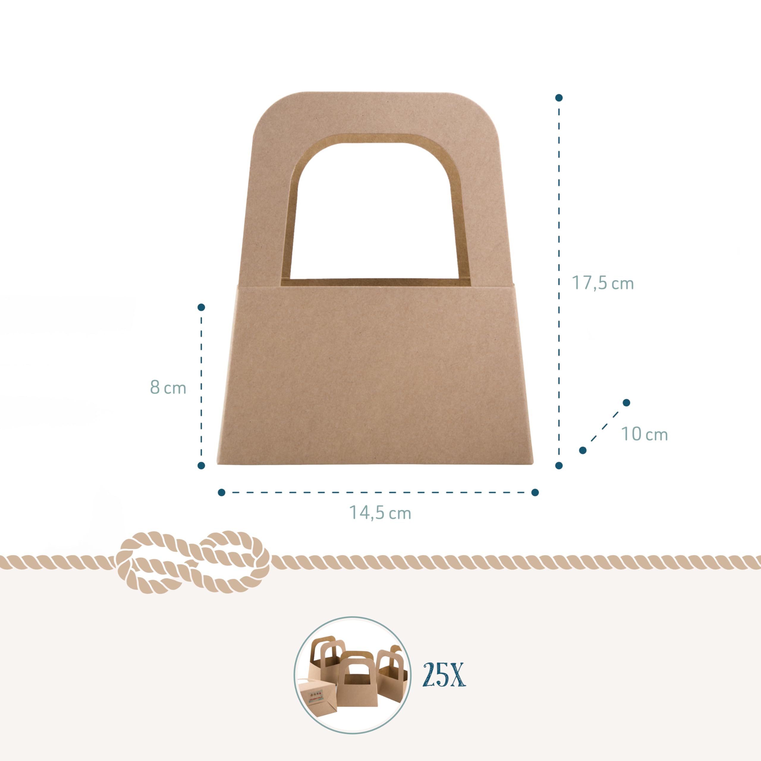 Geschenkkörbchen Kraftpapier, 25 Stück: Braune Taschen mit Henkel zum Befüllen, Geschenktasche Papier, Papiertaschen Geschenke Ostern, Weihnachten, Hochzeit & Geburtstag, Braun, 17,5 x 14,5 x 10 cm
