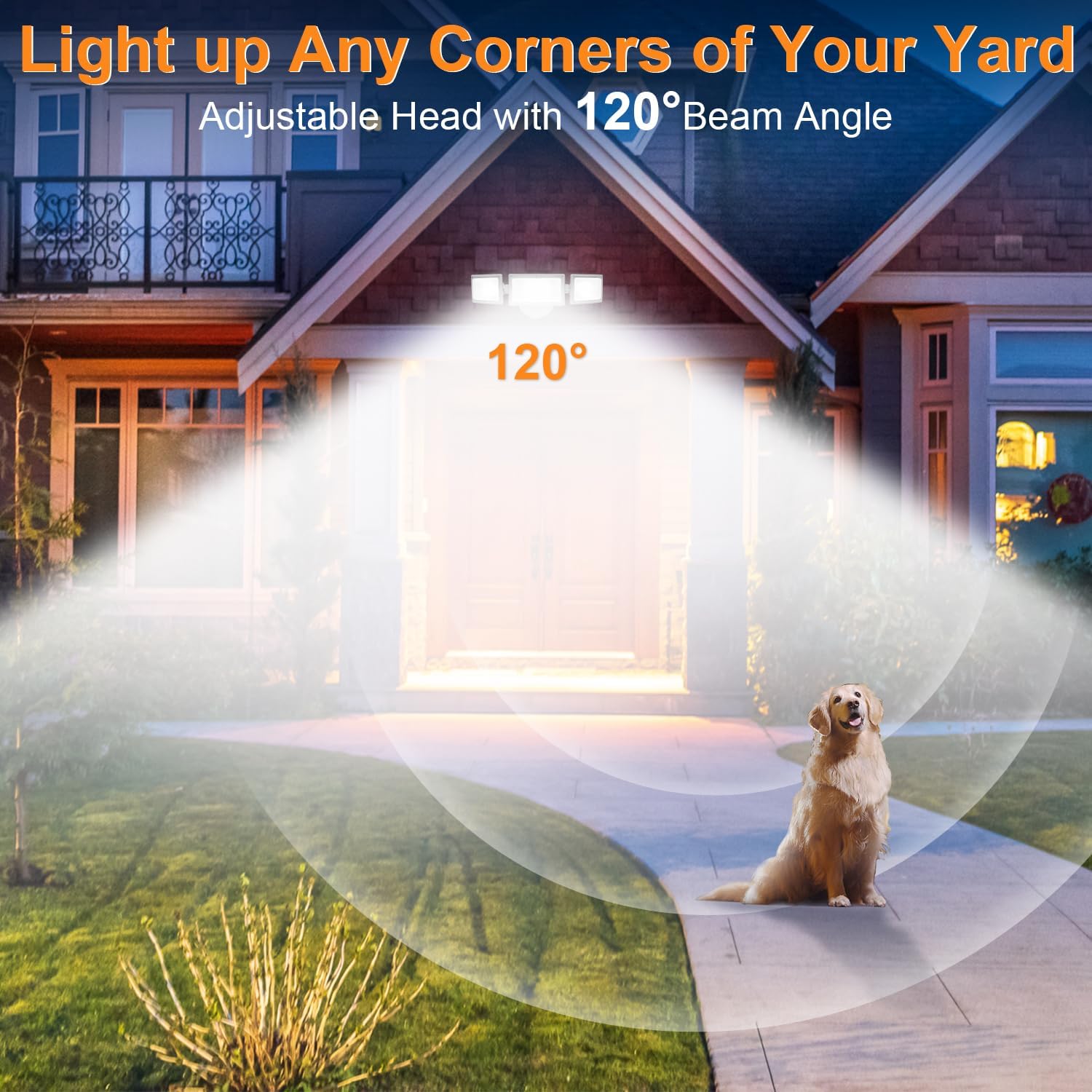 50W LED Flood Light Outdoor, 5500 Lumen Super Bright Exterior Security Lights, 3000K/5000K Light, IP65 Waterproof Wall/Eave Mount Flood Light 3 Adjustable Heads for Garage, Yard (White)