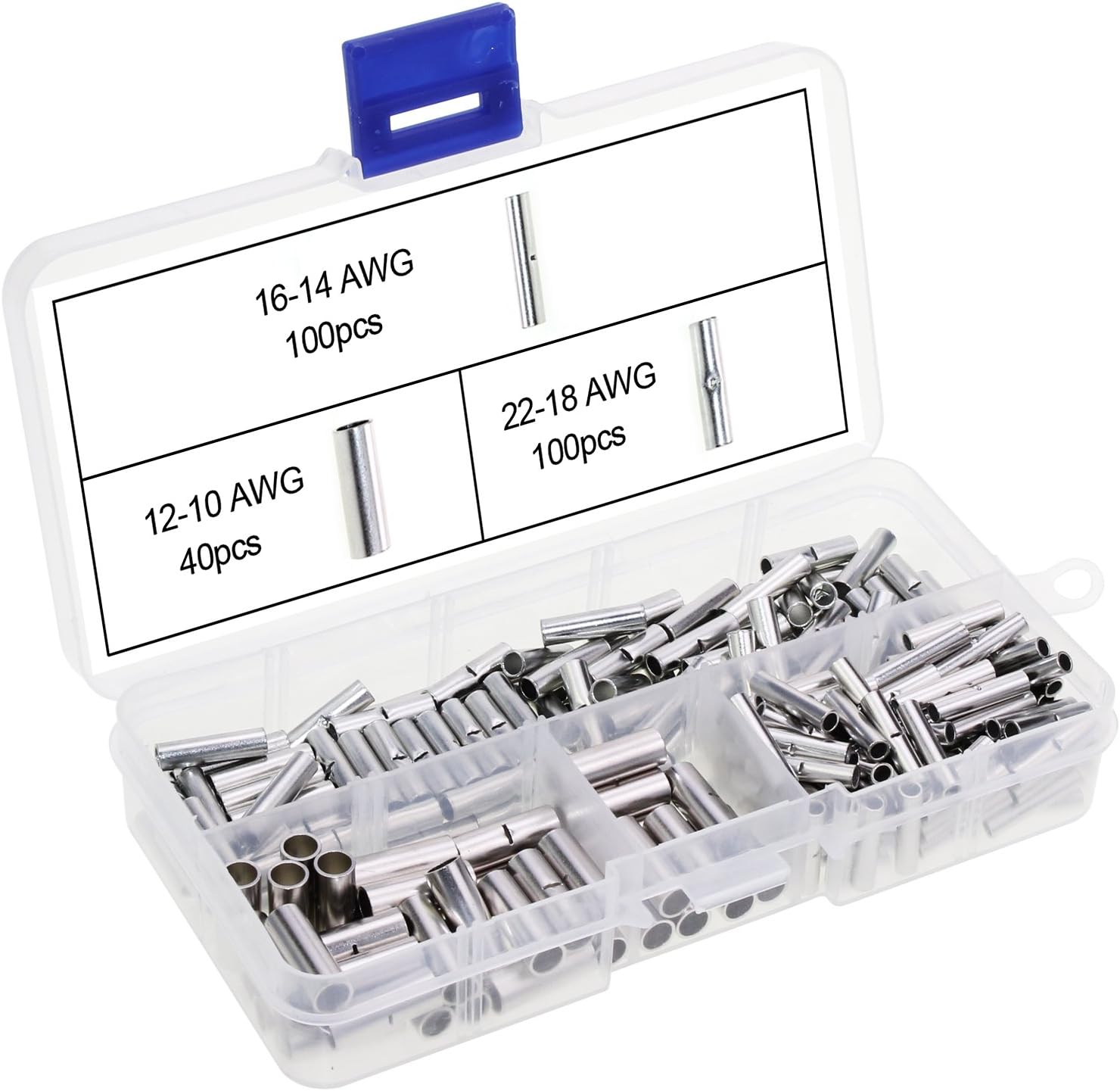 AuSL Wire Ferrule Cable Crimp Terminal Kit Non-Insulated Butt Connectors 22-18AWG 16-14AWG 12-10AWG Terminal for Electrical Splice DIY 240PCS