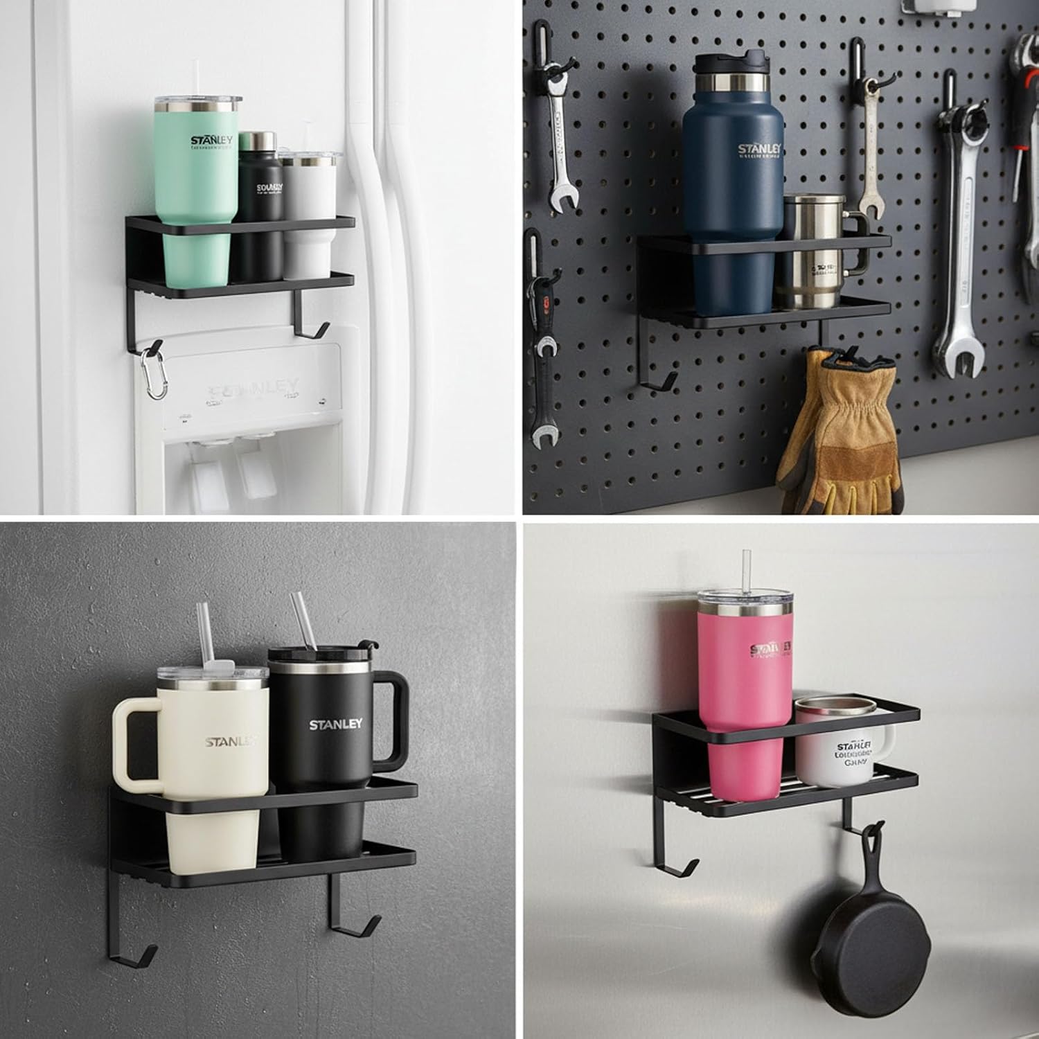 Magnetic Cup Holder for Fridge, Heavy Duty Tumbler Holder Organizer with 2 Hooks for Stanley 30/40 oz, Large Water Bottle Storage, Black - Image 4
