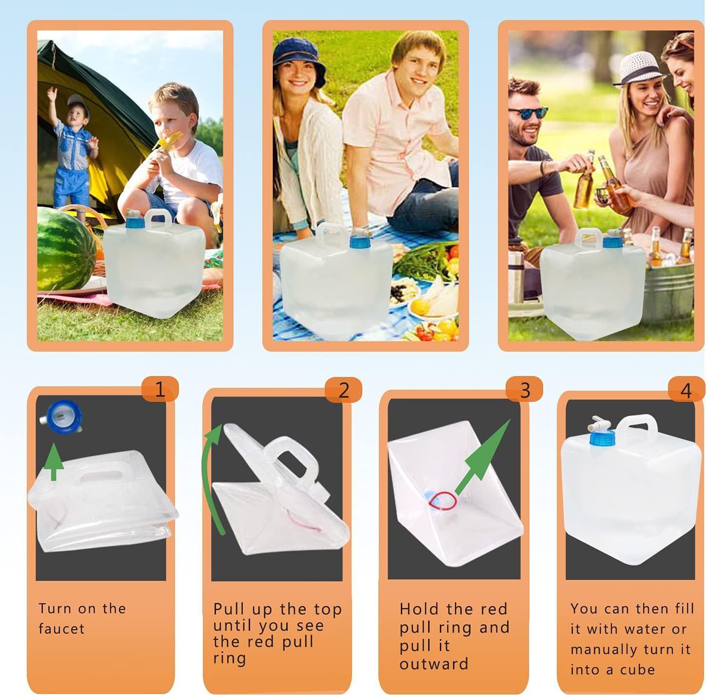 DHVYANT MART Collapsible Water Storage Carrier with Spigot & Hook | Emergency Water Container | BPA Free & Foldable | Ideal for Travel Camping-Hiking-Picnic-Outdoor Activities | Pack of 1 (15 Liter) 2