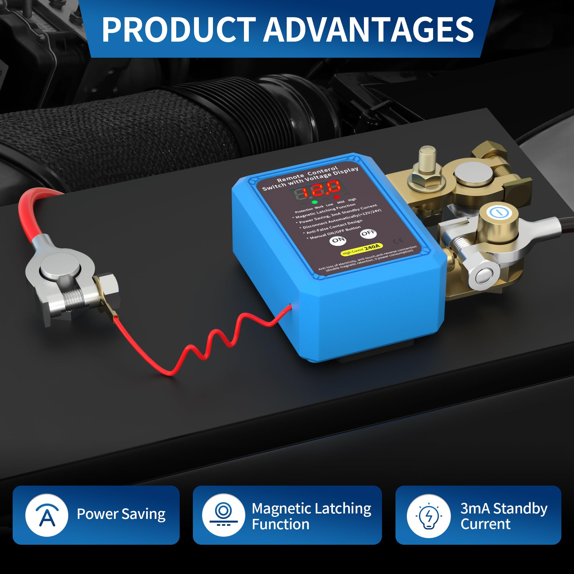 Joinfworld Interruttore isolatore batteria 240A 12 V telecomando con display di tensione a LED Interruttore di spegnimento automatico antifurto per auto camion barca
