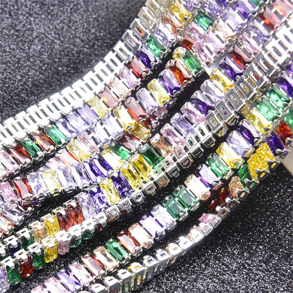 Kryształowe paski łańcuchowe ze strasu, prostokąt austriacki cyrkon diamentowy łańcuszek na kubek 3 x 6 mm kolorowe 50 cm 100 cm wykończenie do szycia