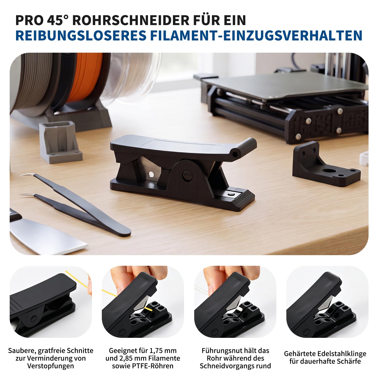 4 Stück Filament Aufbewahrungsbox, Filament Container für 3D Druck Filament Versiegelung und Schutz, Tragbare Aufbewahrung mit 4 Hygrometer, Rohrabschneider, Trockenmittel & Etiketten 4,0L